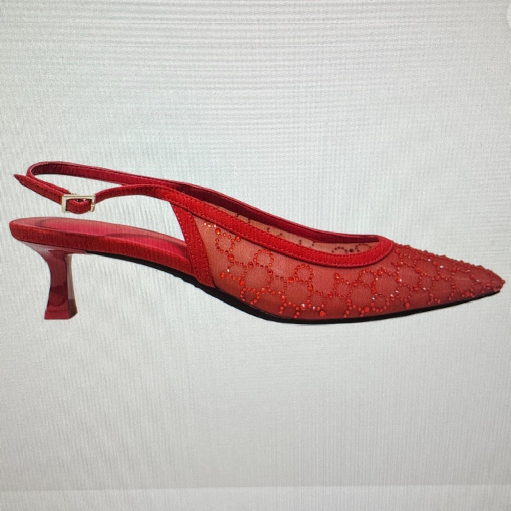 Cherry Red Slingback Square Toe Kitten Heels Size 7.5 - Picture 4 of 6